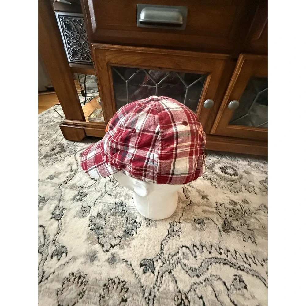 Virginia Tech Hokies VT Cotton Adjustable Hat Cap NCAA Plaid Print EUC